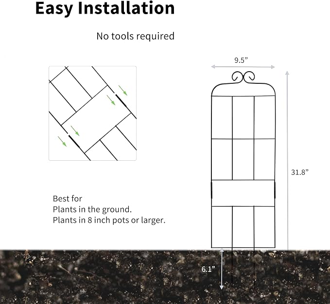 4 Pack 31'' Plant Trellis for Climbing Plants Indoor & Outdoor, Metal Trellis - Image 2