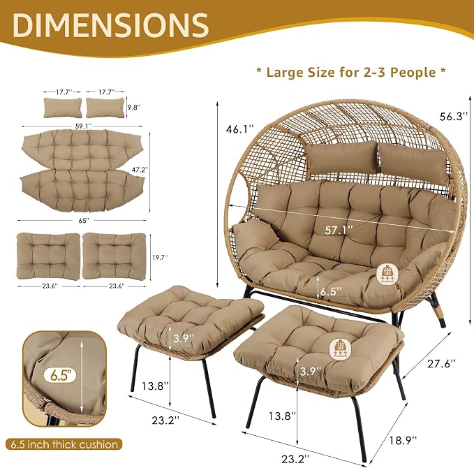 NICESOUL Indoor Outdoor Double Egg Chair - Image 3