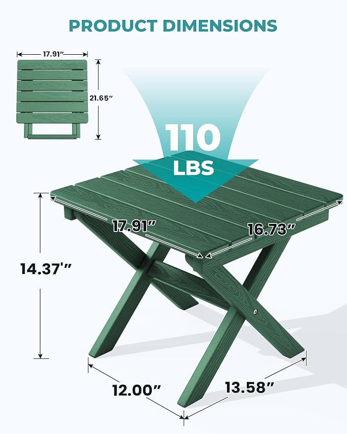 SERWALL Folding Outdoor Side Table Set of 6, Adirondack End Table - Image 3