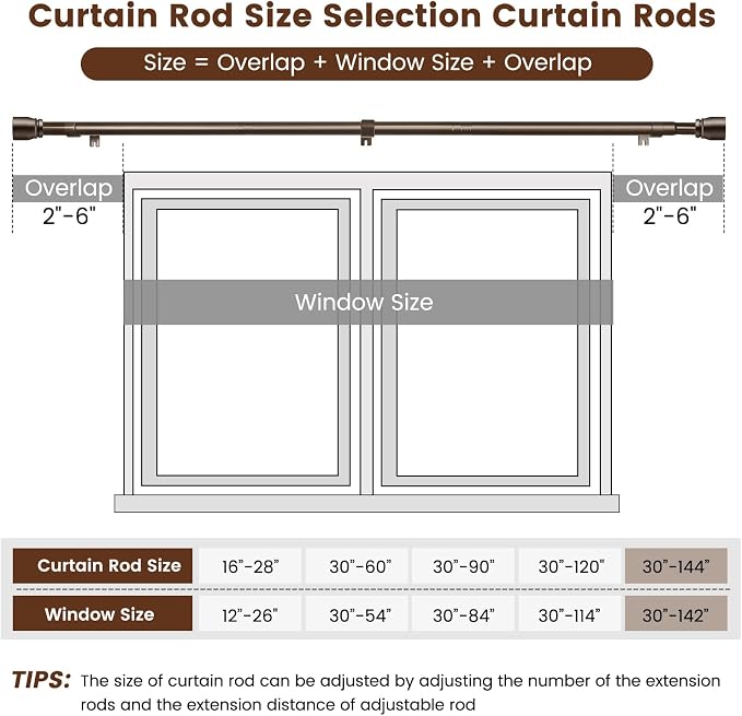 2 PACK 1” Diameter brown curtain rod Itself is 30 to 144 inch. 1 Pack Fits - Image 3