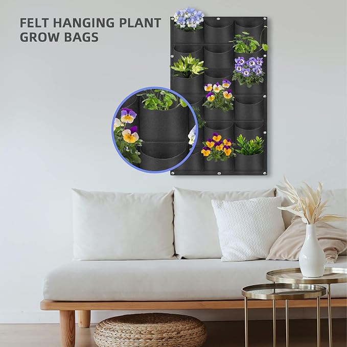 18 Pockets Hanging Planter Bags, Hanging Vertical Wall Mounted Plant Planting - Image 2