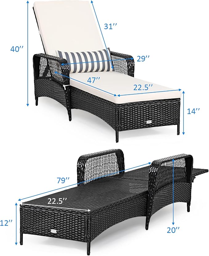 Tangkula Wicker Chaise Lounge Outdoor, Patio Rattan Reclining Chaise - Image 3