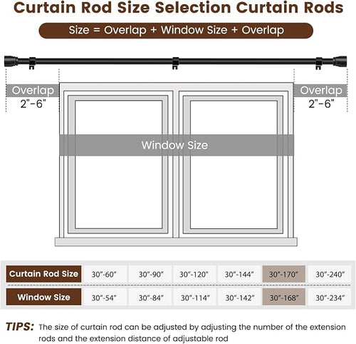 1” Diameter Curtain Rods Itself is 30 to 170 inch 1 Pack Fit 30-168 inch Window - Image 2