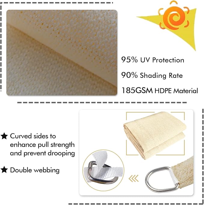 KANAGAWA 22'X24' Cream Custom Size Sun Shade Sail Rectangle UV Block Canopy - Image 3