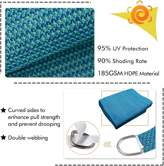 KANAGAWA 8'X8' Turquoise Mix Custom Size Sun Shade Sail Square UV Block Canopy - Image 3