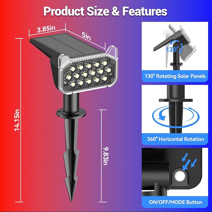 WdtPro 6 Pack Solar Color Changing Spot Lights, 10 Lighting Modes, 9 Colors - Image 7