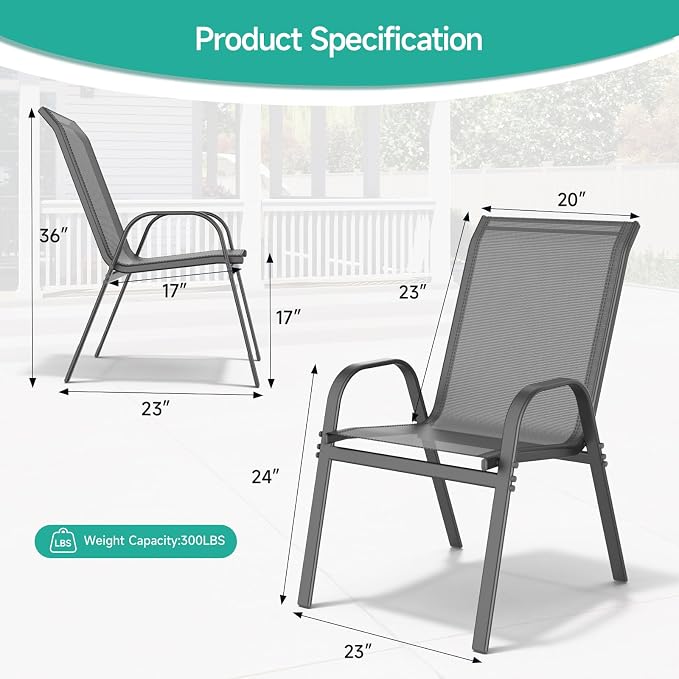 Patio Chairs Set of 6, All Weather Breathable Stackable Outdoor Dining Chairs - Image 3