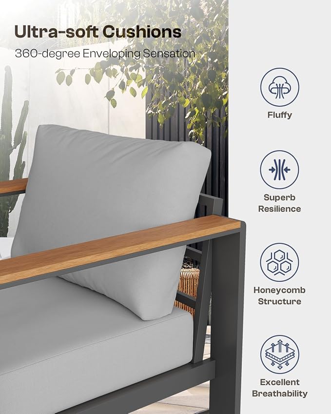 Aluminum Outdoor Patio Furniture, 3 Seats All-Weather Outdoor Patio Sofa - Image 6