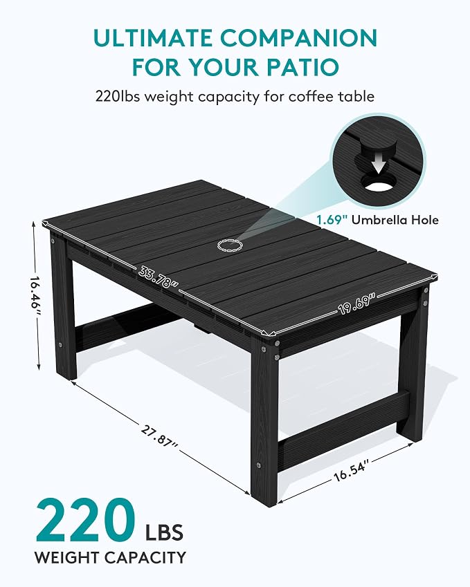 SERWALL Outdoor Coffee Table, HDPE Patio Coffee Table - Image 3