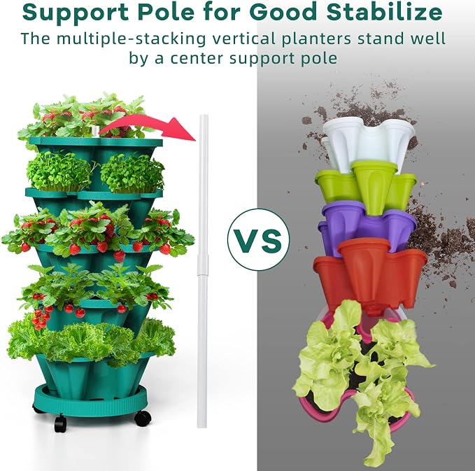 Strawberry Vertical Planters Tower Garden 3 Pack, 7 Tiered Stacking Herb - Image 5