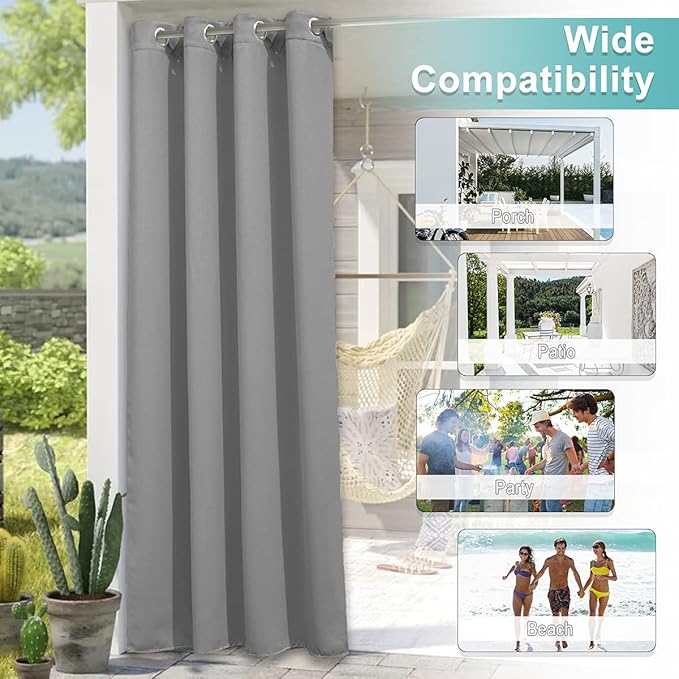 NICETOWN Outdoor Curtain for Patio Waterproof W66 x L84 inch, Stainless Grommet - Image 8