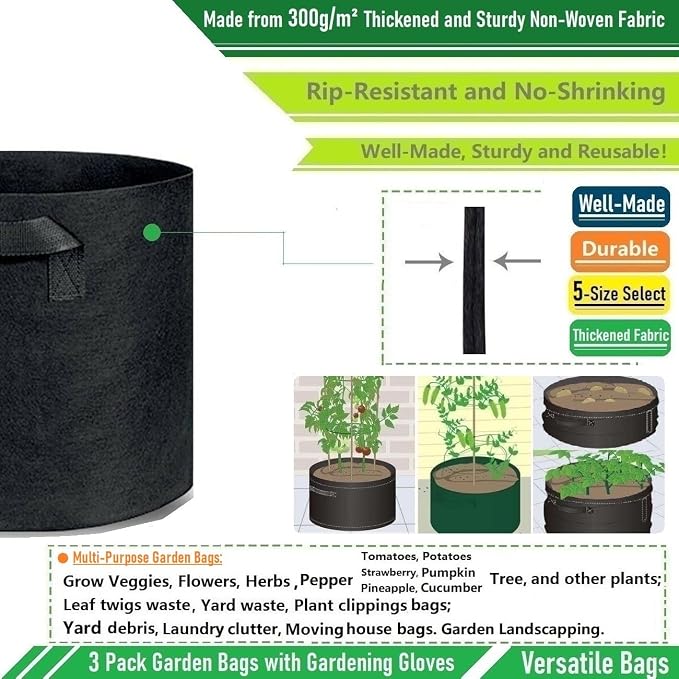 3-Pack 30 Gallon Thickened Plant Grow Bags Large Heavy Duty Garden Bag Fabric - Image 5