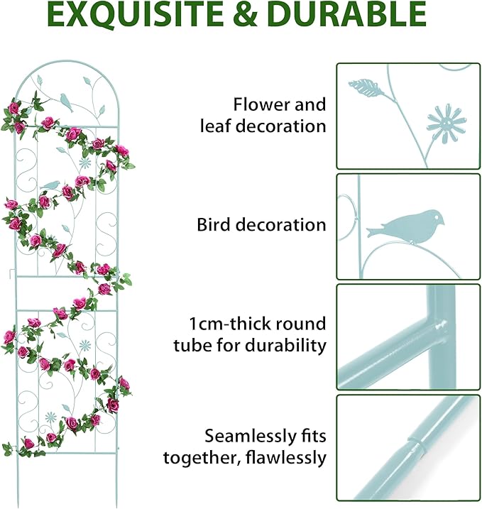 Metal Garden Trellis for Climbing Plants, 2 Pack 86.5" x 19.7" Green Plant - Image 5