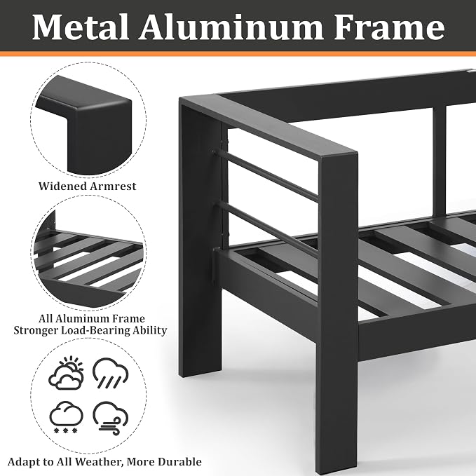 Kiss the Water Outdoor Patio Furniture Loveseat Sofa, All-Weather Metal - Image 3