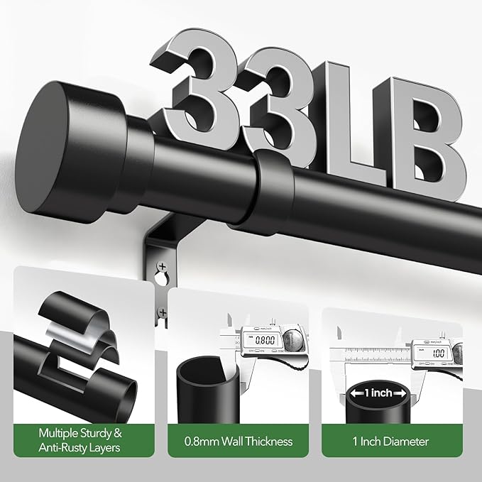 Time Forest Black Curtain Rods for Windows 32 to 120 Inch, 1 Inch Diameter - Image 4