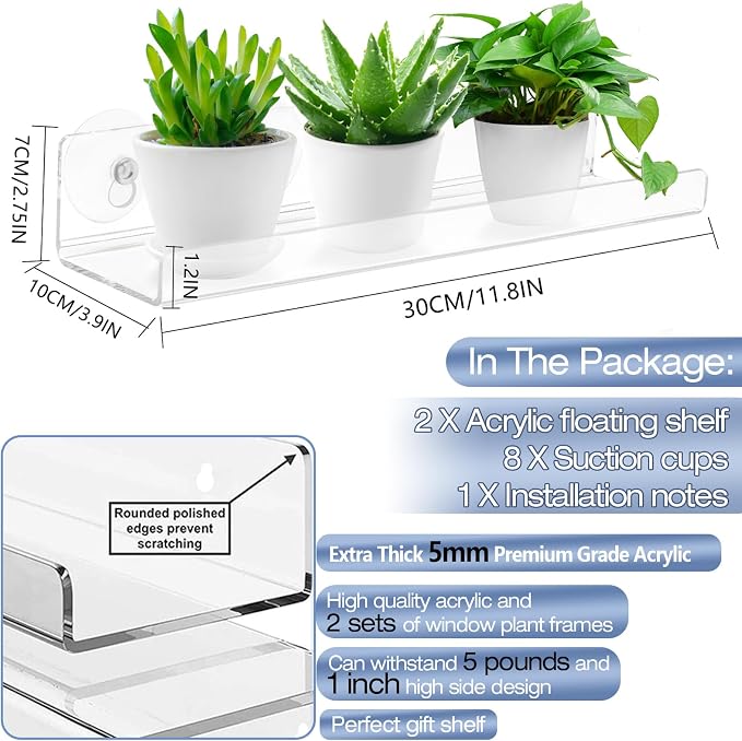 2 Pack 12 Inch Acrylic Window Boxes Plant Shelves, - Image 2