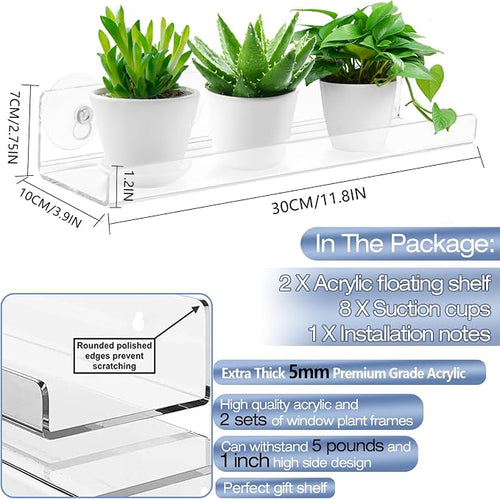 2 Pack 12 Inch Acrylic Window Boxes Plant Shelves, - Image 2