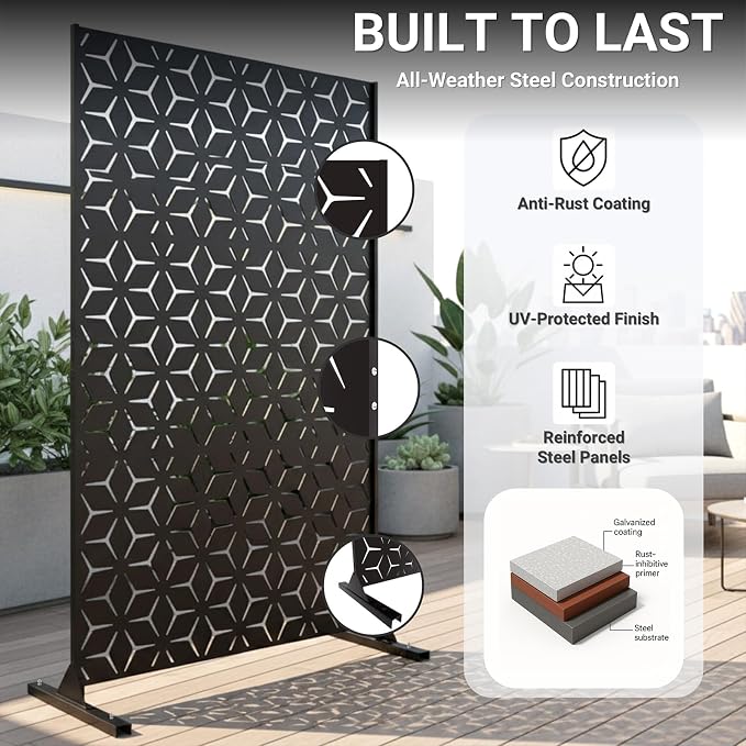 6FT Metal Privacy Screen Outdoor – Decorative Laser Cut Privacy Fence Panel - Image 3