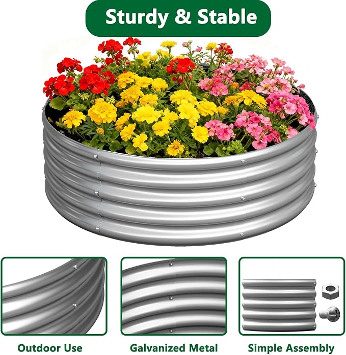 zizin 2 Pcs Round 3x3x1ft Raised Garden Bed Kit Metal Planter Box - Image 4