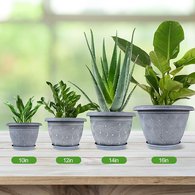 12 Inch Large Planter Pot for Plants Indoor Outdoor, 4 Pack Plastic Flower Pots - Image 6