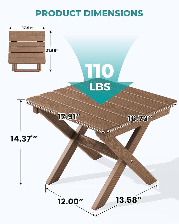 SERWALL Folding Outdoor Side Table Set of 6, Adirondack End Table - Image 3