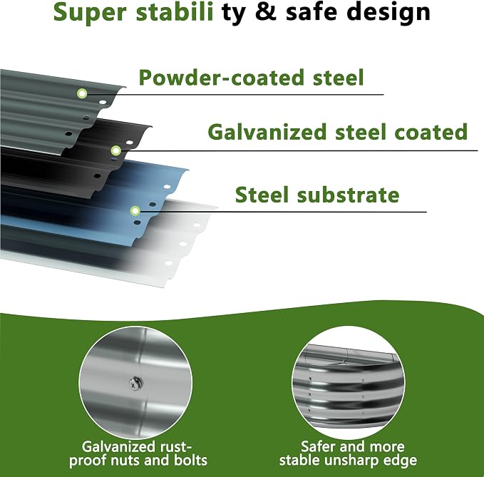 8x4x1ft Galvanized Oval Raised Garden Bed, Outdoor Planter Box Metal Patio Kit - Image 3