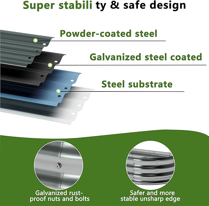 6x3x1ft Galvanized Oval Raised Garden Bed, Outdoor Planter Box Metal Patio Kit - Image 3