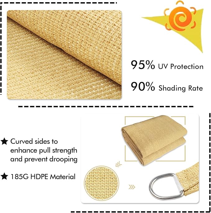 KANAGAWA 9'X13' Sand Custom Size Sun Shade Sail Rectangle UV Block Canopy Cover - Image 3