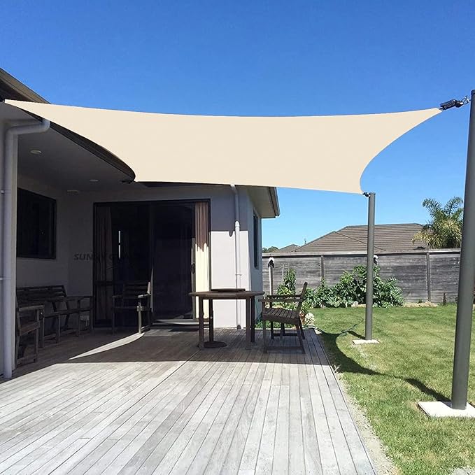 SUNNY GUARD Sun Shade Sail 8'x12' Rectangle Butter Cream UV Block Sunshade by SUNNYGUARD
