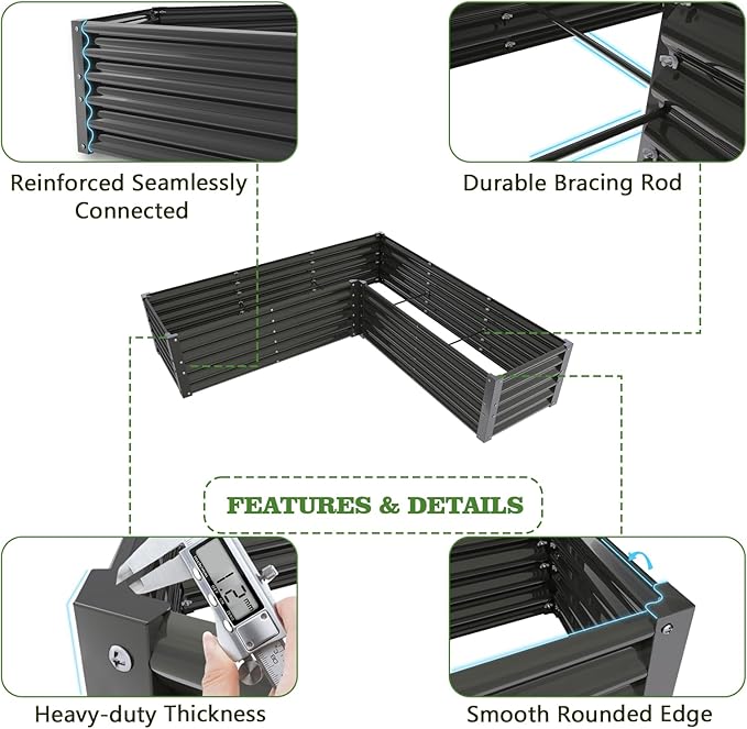 A ANLEOLIFE Set of 8, 18 Inch Tall Quartz Grey Raised Garden Beds Kit, L-Shaped - Image 6