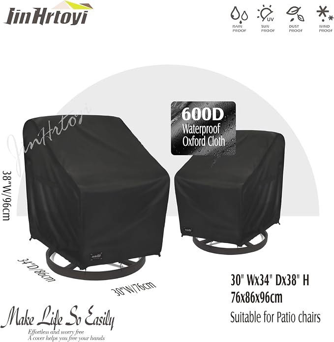 JinHrtoyi Outdoor Chair Covers 2 Pack, 30Wx34Dx38H inches Patio Chair Cover - Image 2
