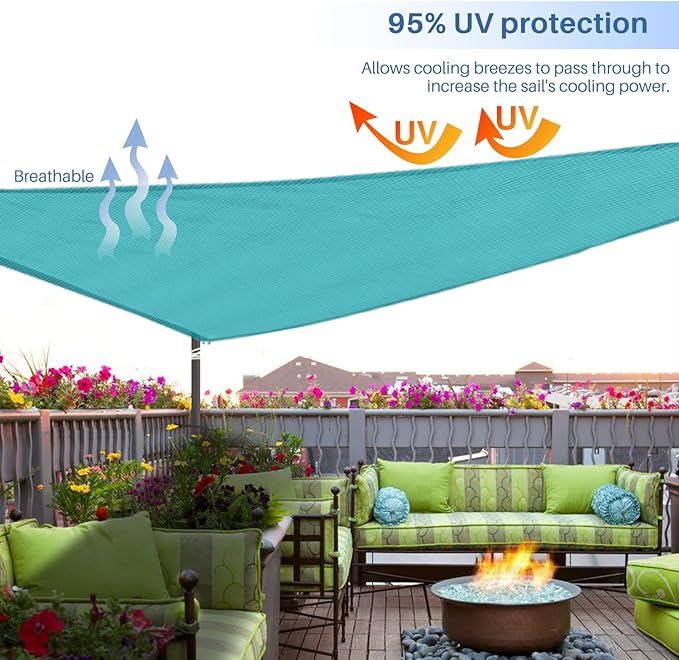 E&K Sunrise 27' x 27' x 27' Sun Shade Sail Triangle Canopy Shade Cover UV Block - Image 5
