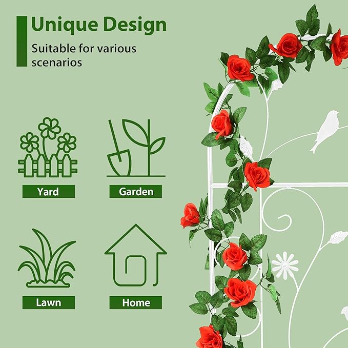 Metal Garden Trellis for Climbing Plants, 2 Pack 86.5" x 19.7" White Plant - Image 3