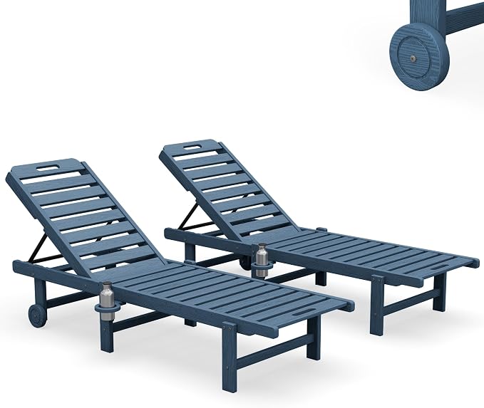 SERWALL Outdoor Chaise Lounge Set of 2, All-Weather HDPE Pool Lounge Chairs - Image 3