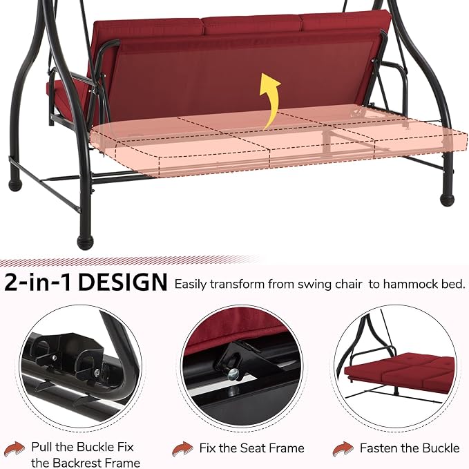 U-MAX Porch Swing with Cover, Patio Swing with Adjustable Backrest&Canopy 3 - Image 2