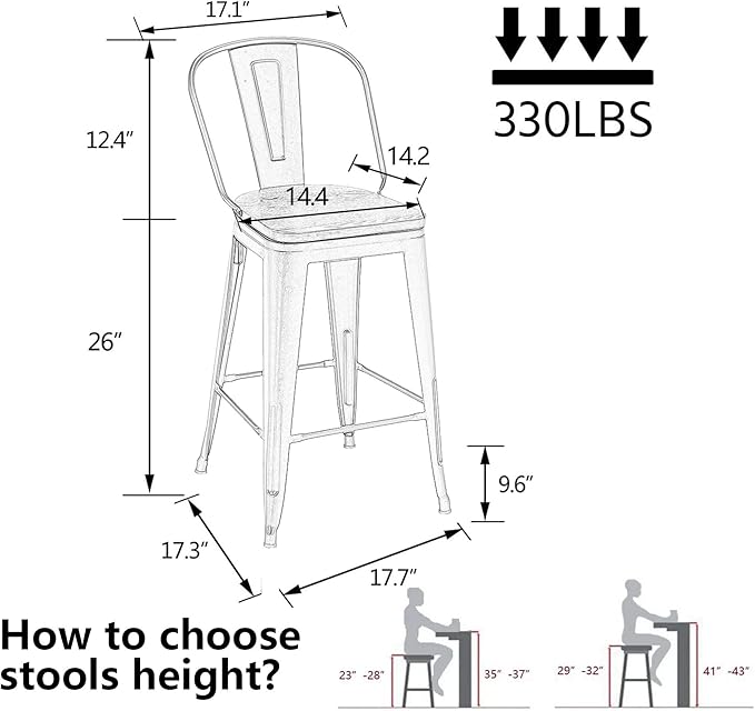 Alunaune 26" Swivel Metal Counter Height Bar Stools Set of 4 High Back - Image 2