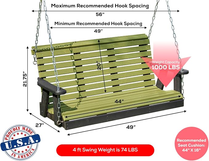 Poly Lumber Wood 4FT Porch Swing Amish Craftsmandship Made in USA HDPE - Image 2