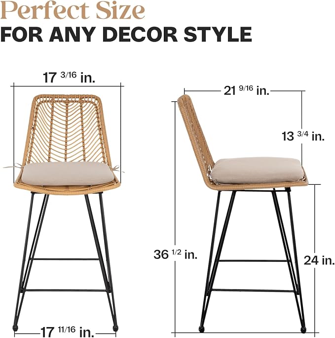 IDZO Rattan Counter Height Bar Stools, 36.5" Tall, 400lbs Capacity, Durable - Image 2