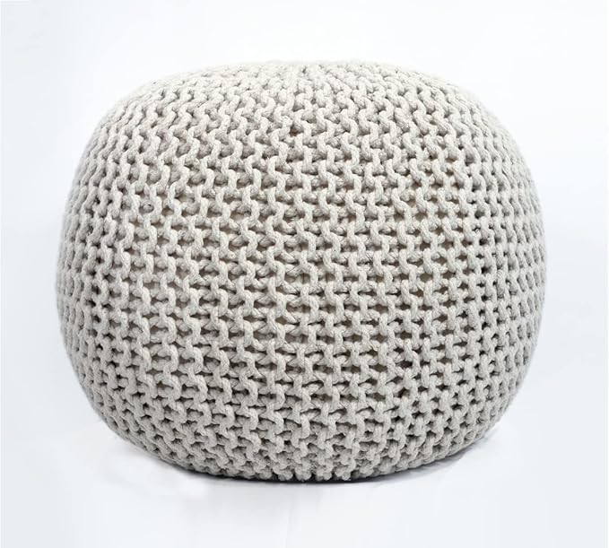 FRELISH DECOR Round Pouf Ottoman Hand Knitted 100% Cotton Pouf Foot Stool by FrelishDecor