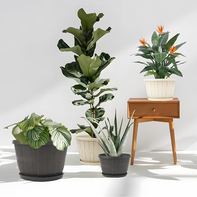 Quarut 14 Inch Plastic-Flower-Pot-for-Indoor-Plants, 4 Pack Large Outdoor - Image 4