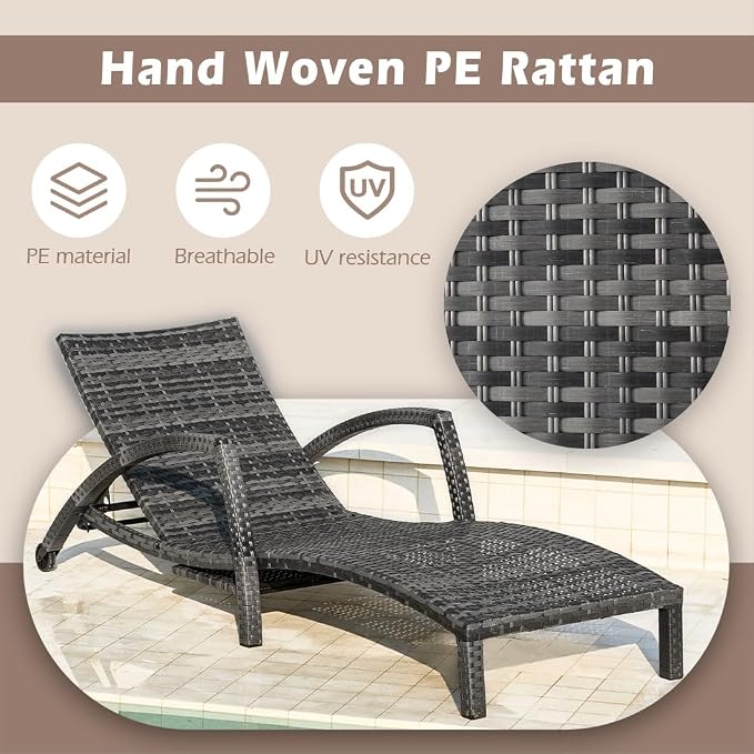 Chaise Lounge Chairs Outdoor Set of 4, Comfy Outside Wicker Patio Pool Lounge - Image 5