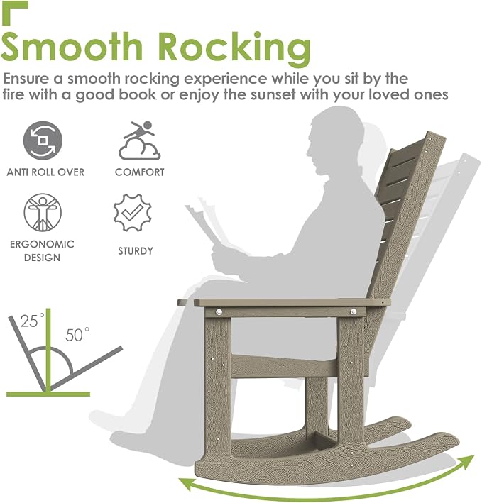 GREENVINES Outdoor Rocking Chairs | Set of 4 | Porch Rocker | HDPE Plastic | - Image 4