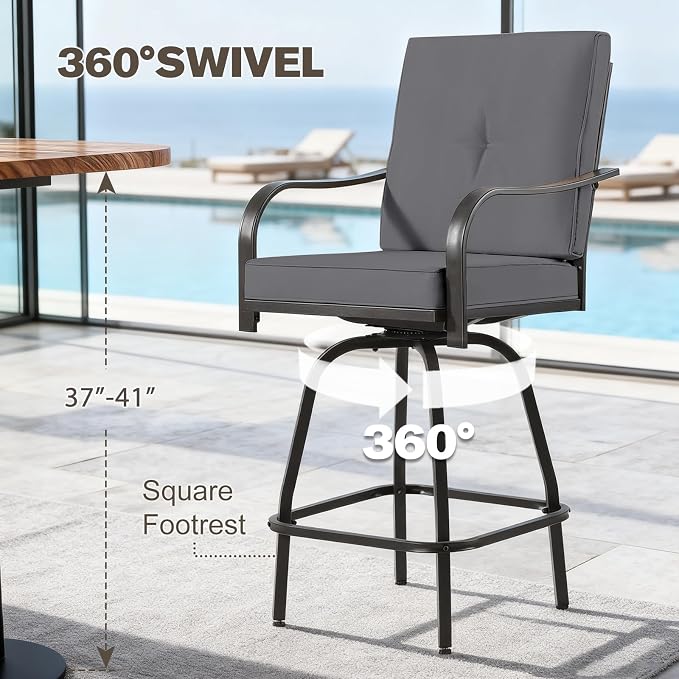 Outdoor Swivel Bar Stools Set of 6, Bar Height Patio Chairs - Image 4