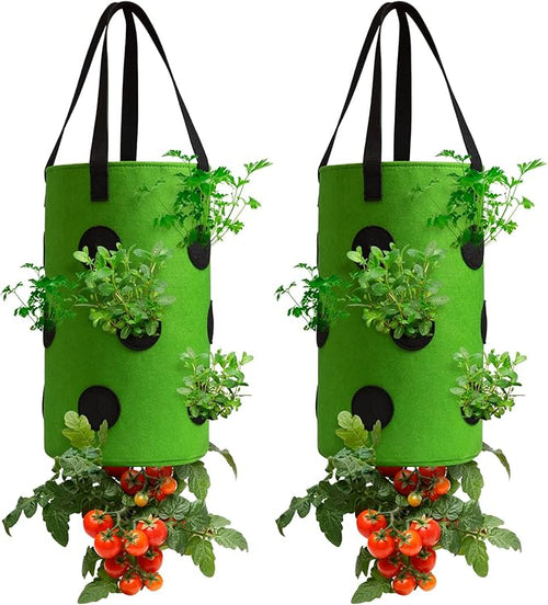 2 Pack Green Upside Down Tomato & Herb Planter, Outdoor Hanging Durable by Homyhoo