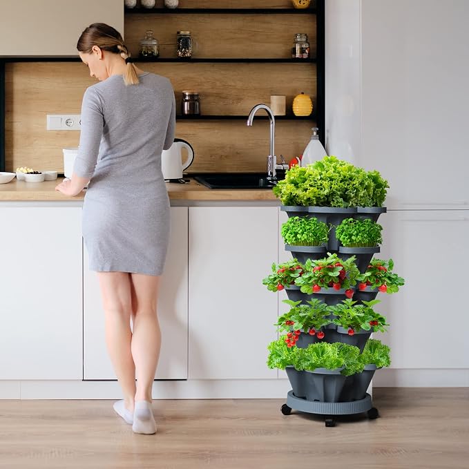 Strawberry Vertical Planter Tower Garden, 7 Tiered Stackable Planter Herb - Image 4