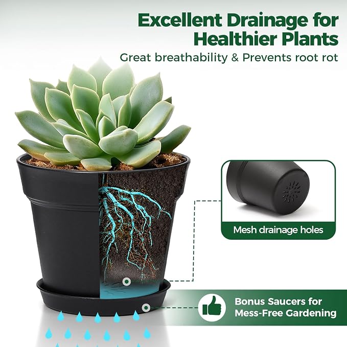 T4U 7.5 Inch Plant Pots 6 Pcs, Flower Pots - Image 4