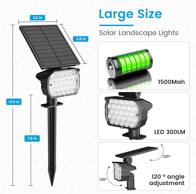 VOLISUN Solar Spotlight Outdoor, IP67 Waterproof Solar Landscape Spot - Image 5