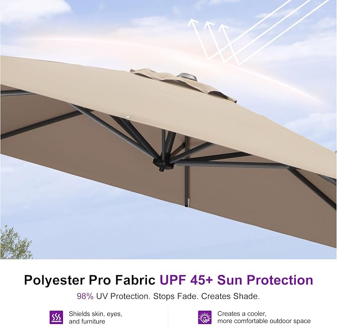 PURPLE LEAF 8 Feet Patio Umbrella Outdoor Cantilever Square Umbrella Aluminum - Image 5