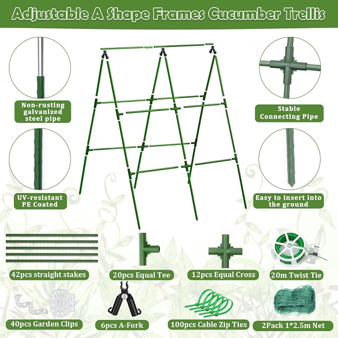 2 Packs Cucumber Trellis for Raised Beds, 31 X 47 Inch Adjustable Size A-Frame - Image 2