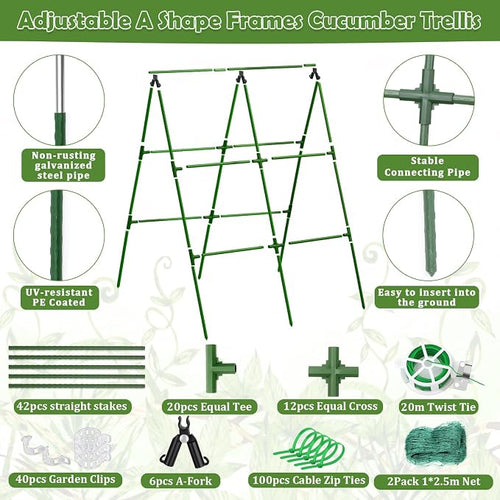 2 Packs Cucumber Trellis for Raised Beds, 31 X 47 Inch Adjustable Size A-Frame - Image 2